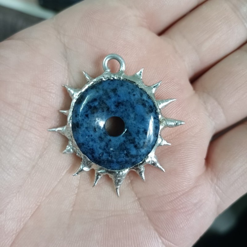 Organic Claws Bubble Claw Thorns Circle Spiky Plant Round Coin Blue Aventurine Pendant