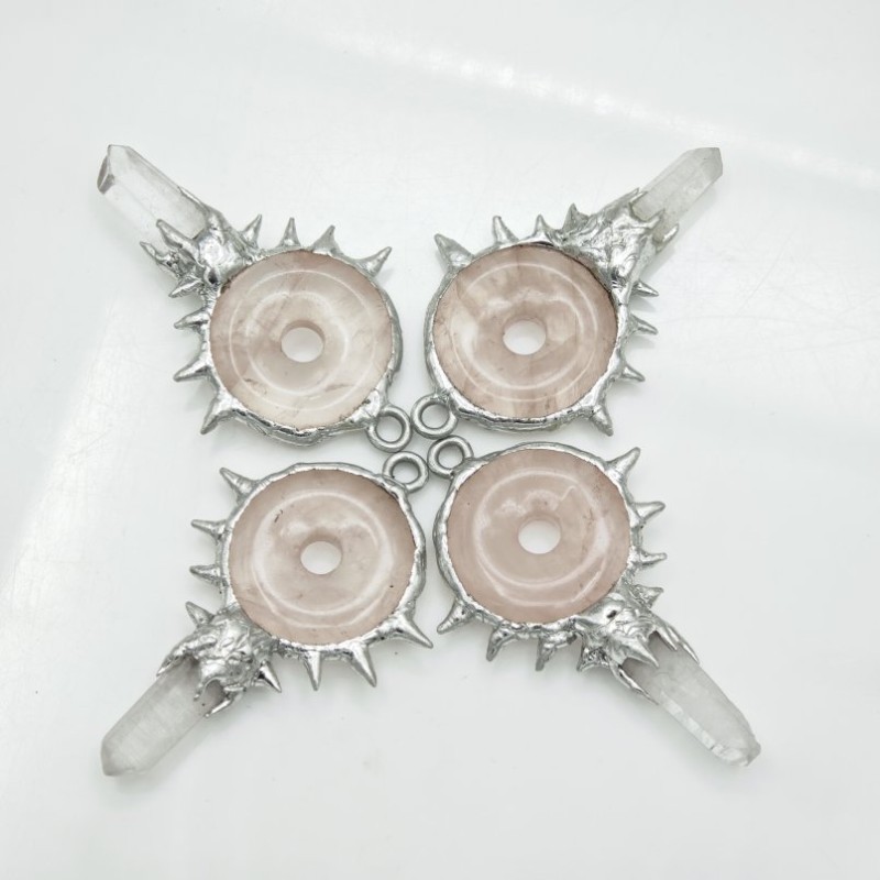 Crystal Pillar Irregular Free Form Geometric Point Clear Crystal Rose Quartz Pendant