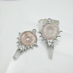 Crystal Pillar Irregular Free Form Geometric Point Clear Crystal Rose Quartz Pendant
