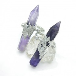 可调节焊锡单尖六角柱紫晶戒指