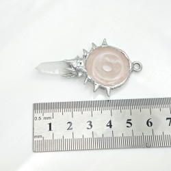 Crystal Pillar Irregular Free Form Geometric Point Clear Crystal Rose Quartz Pendant