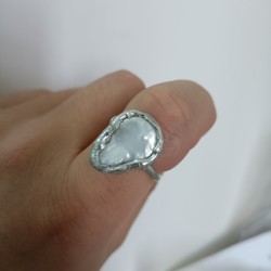 可调节焊锡泪滴形淡水珍珠戒指