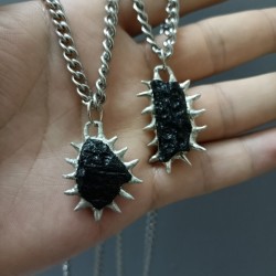 18+2inch焊锡椭圆形随形荆棘不锈钢捷克陨石项链