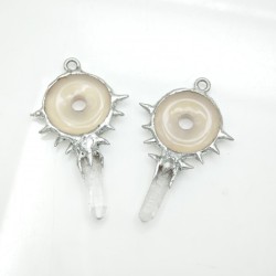  Soldered Irregular Geometric Free Form Crystal Pillar Point Jewelry Handmade Tin Alloy Crystal Clear Crystal Gray Agate Pendant