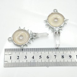  Soldered Irregular Geometric Free Form Crystal Pillar Point Jewelry Handmade Tin Alloy Crystal Clear Crystal Gray Agate Pendant