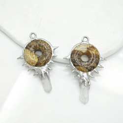 Crystal Pillar Irregular Free Form Geometric Point Semi-precious Stone Picture Jasper Clear Crystal Tiger Eye Pendant