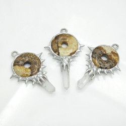 Crystal Pillar Irregular Free Form Geometric Point Semi-precious Stone Picture Jasper Clear Crystal Tiger Eye Pendant
